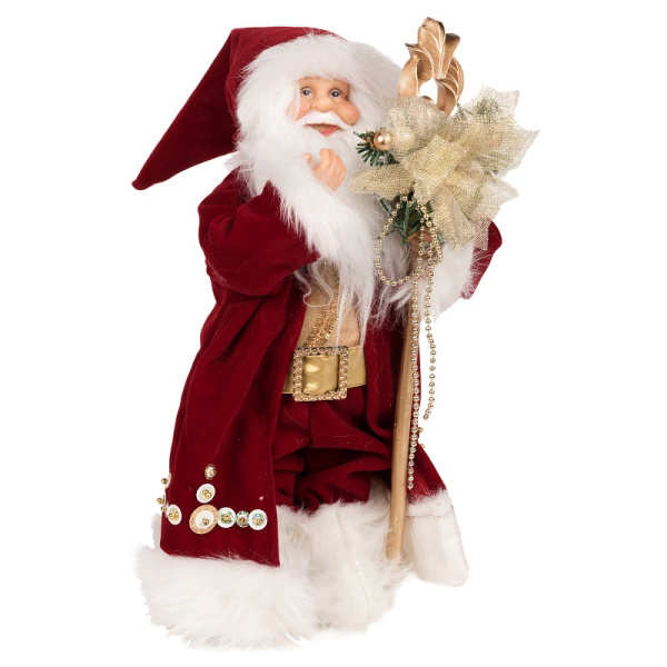 Интерьерная кукла Дед Мороз в красной длинной шубе без руковиц C21-121607 ESTRO