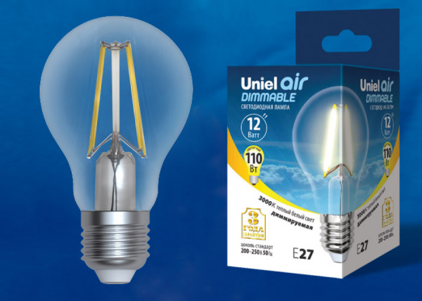Лампа светодиодная диммируемая форма А UL-00005183 LED-A60-12W/3000K/E27/CL/DIM GLA01TR